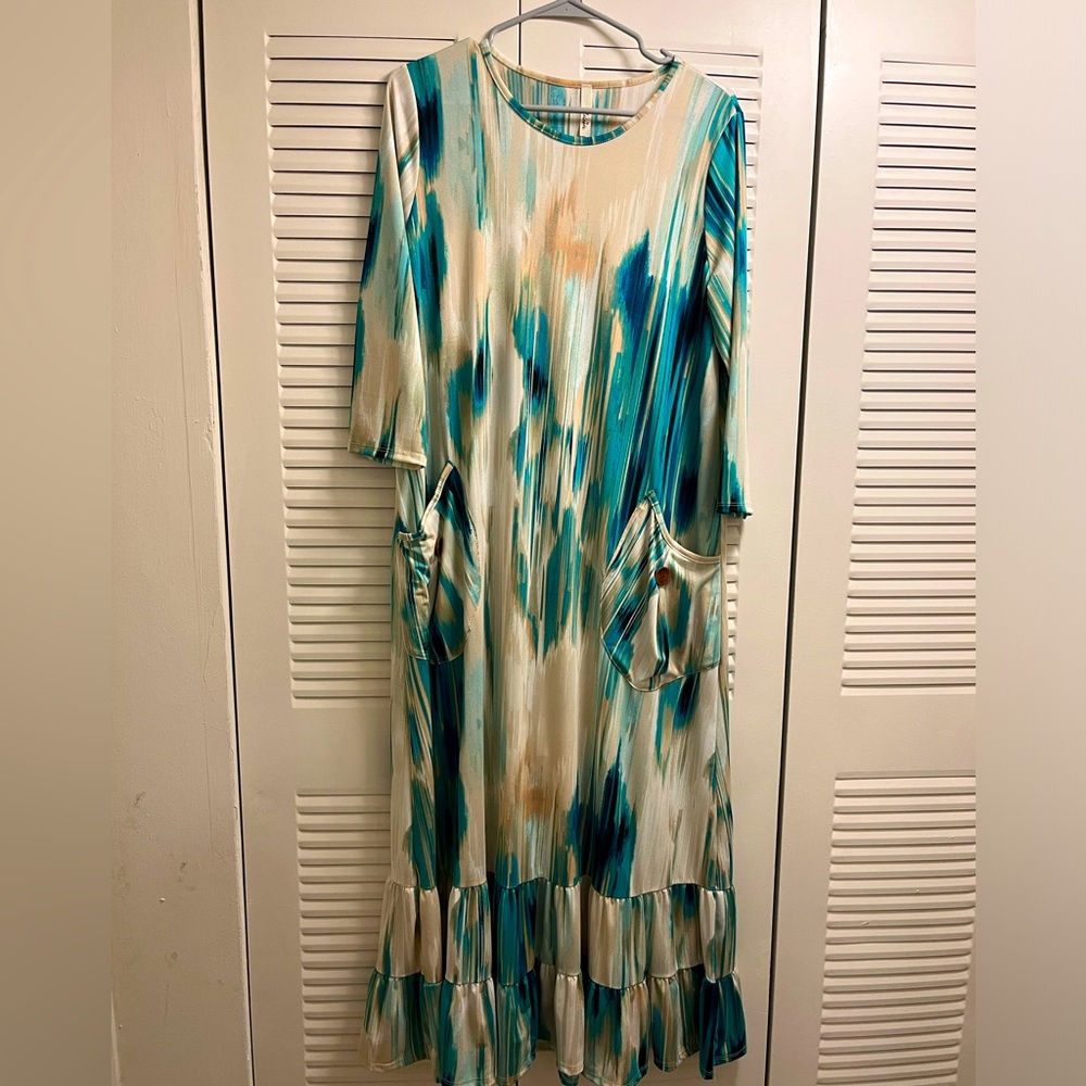 Misty Ink Print & Buttons Dress